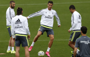 Benzema, Bale, Cristiano y Casemiro, en un entrenamiento