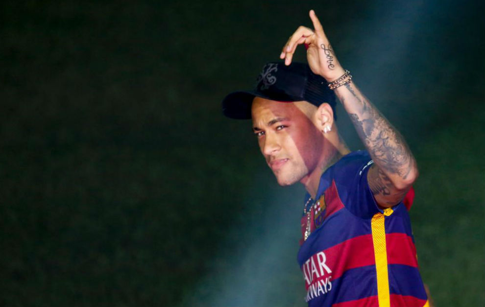 Neymar durante la celebracin del doblete.