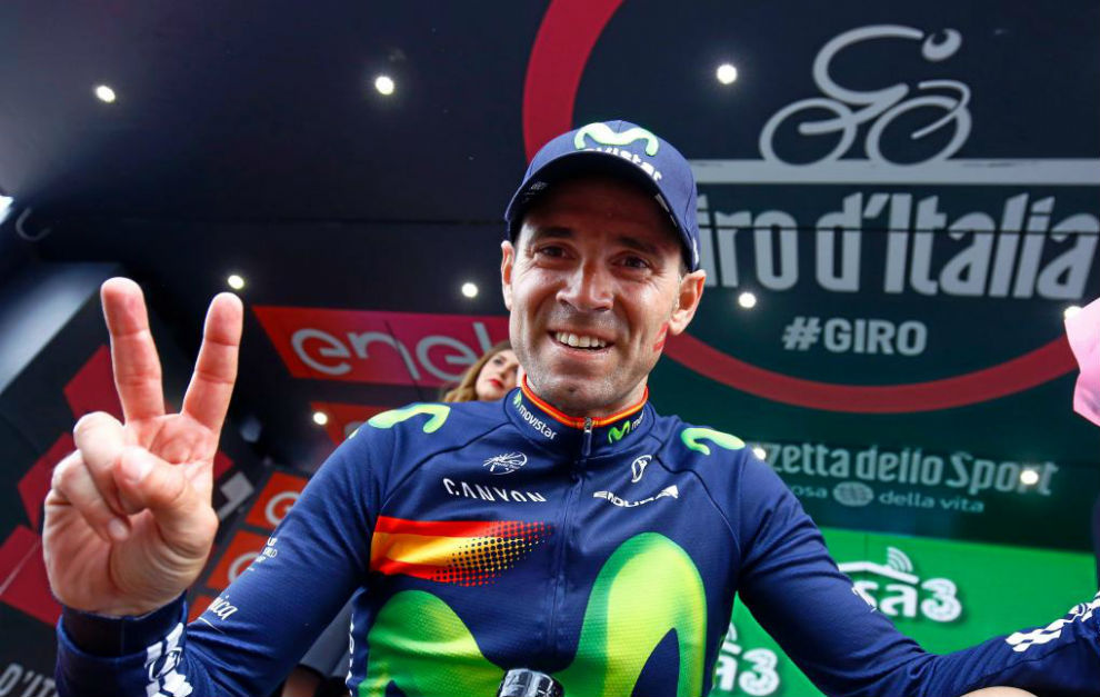 Alejandro Valverde tras una etapa en el Giro de Italia.