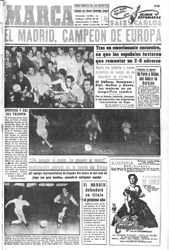El Madrid se proclam campen de Europa por primera vez en 1956 ante...