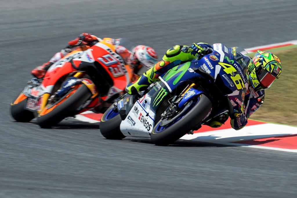 Rossi y Mrquez, durante el Gran Premio de Catalunya.