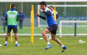 Juan Domnguez en un entrenamiento del Deportivo.
