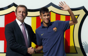 Neymar y Rosell el da de la presentacin del jugador.