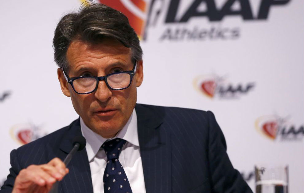 Sebastian Coe, presidente de la IAAF, durante su comparecencia de este...