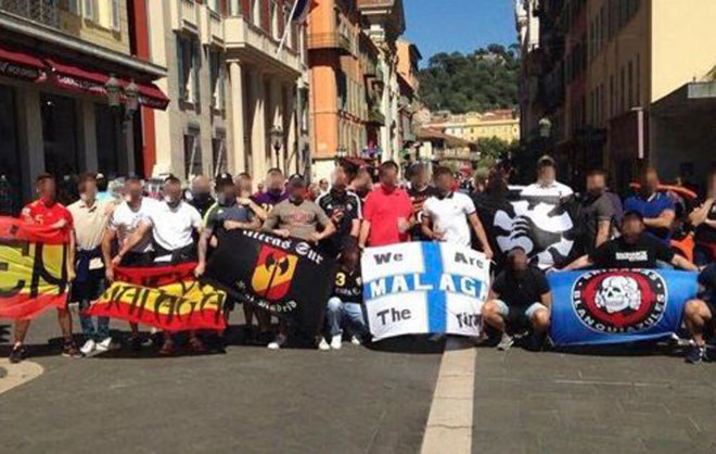 Ultras españoles en Niza en la tarde del viernes
