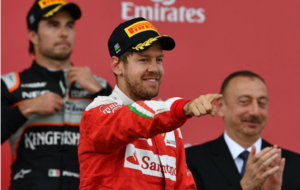 Vettel celebra su segunda posicin en el podio del Gran Premio de...