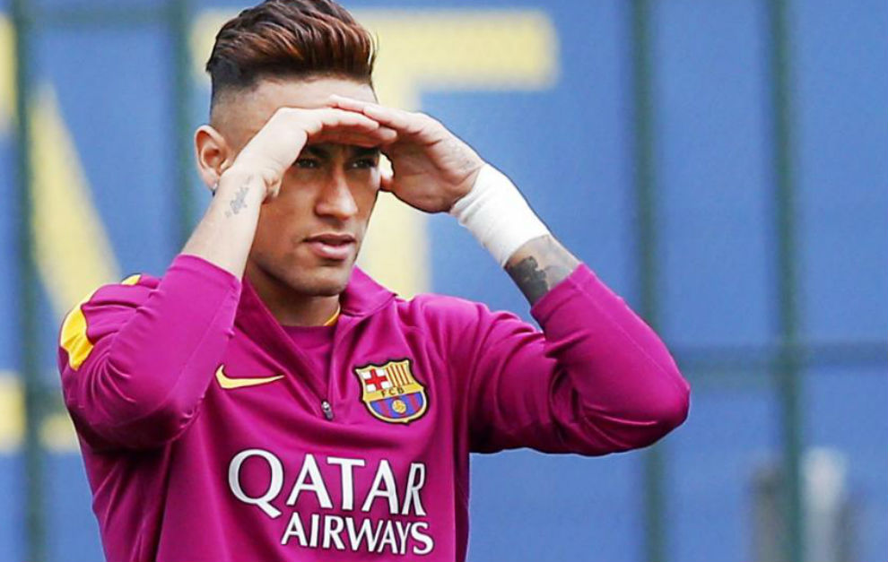 Neymar, durante un entrenamiento del Barcelona