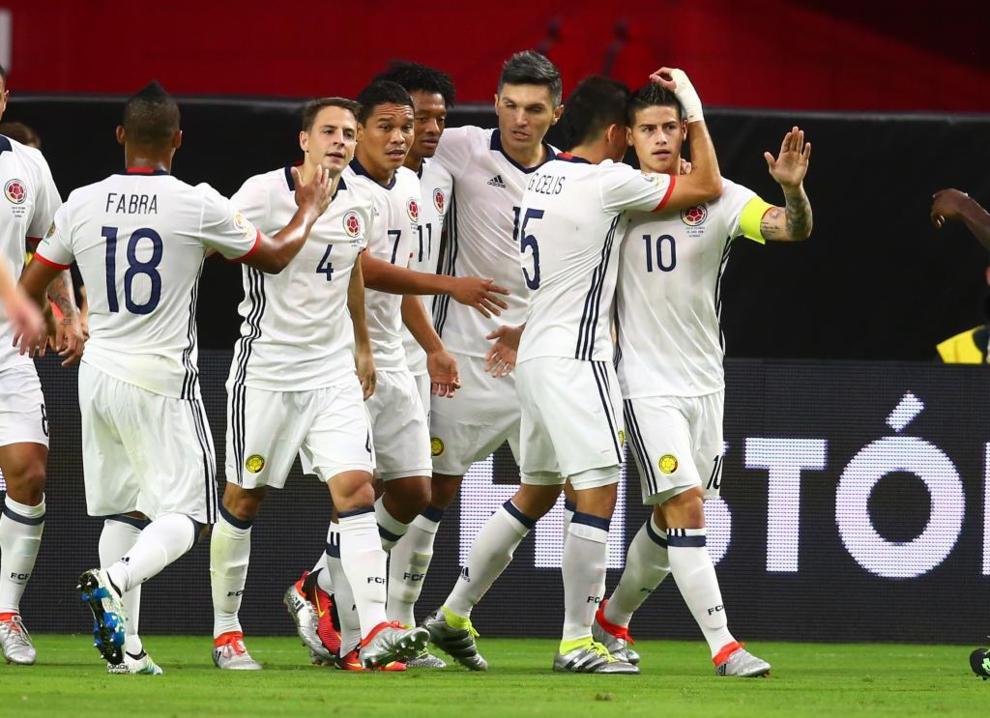 Los colombianos, celebrando el gol ante Estados Unidos.