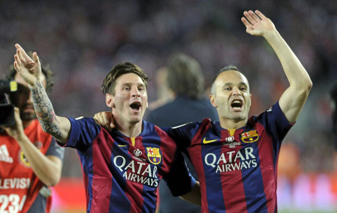 Messi y Neymar celebran la consecucin de la Copa del Rey.