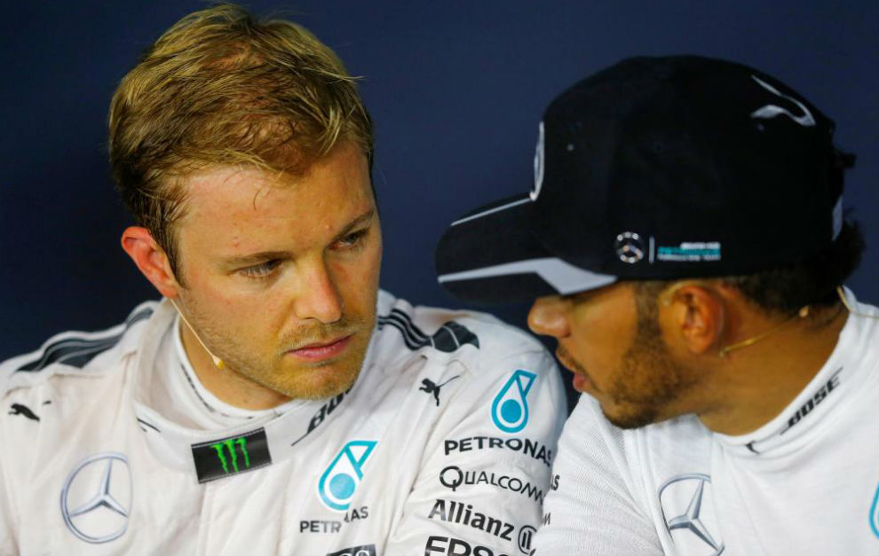 Rosberg y Hamilton durante la conferencia de prensa en Austria.
