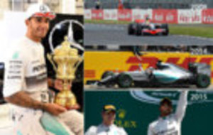Hamilton, con la copa de ganador en  el GP de Gran Bretaa y sus tres...