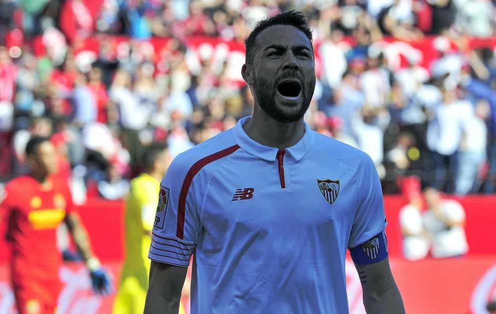 Iborra celebra un gol con el Sevilla contra el Villarreal en el...