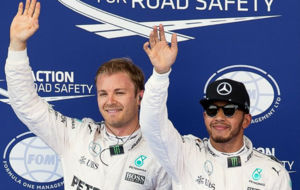 Lewis Hamilton y su compaero de equipo Nico Rosberg en Canad