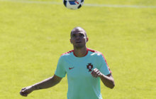 Pepe, en el entrenamiento de Portugal.