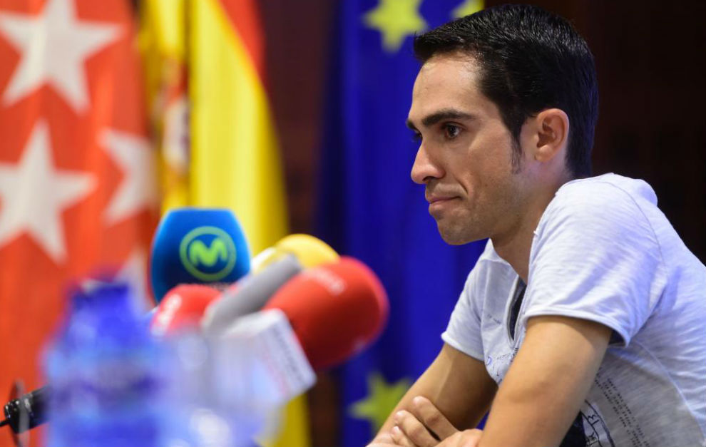 Alberto Contador en la rueda de prensa de este martes.