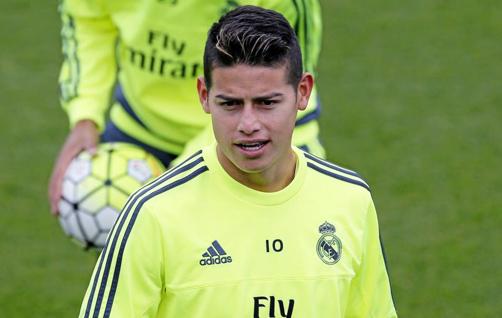 James, en un entrenamiento con el Real Madrid.