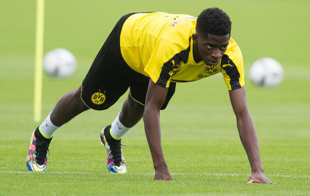 Dembl, en un entrenamiento del Dortmund.