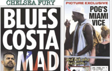 El delantero Diego Costa aparece en la portada de The Sun. /