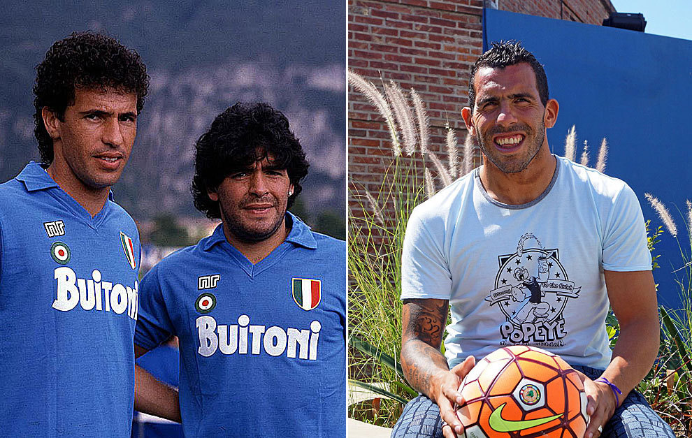Careca y Maradona, cuando jugaban en el Npoles, y Tvez.