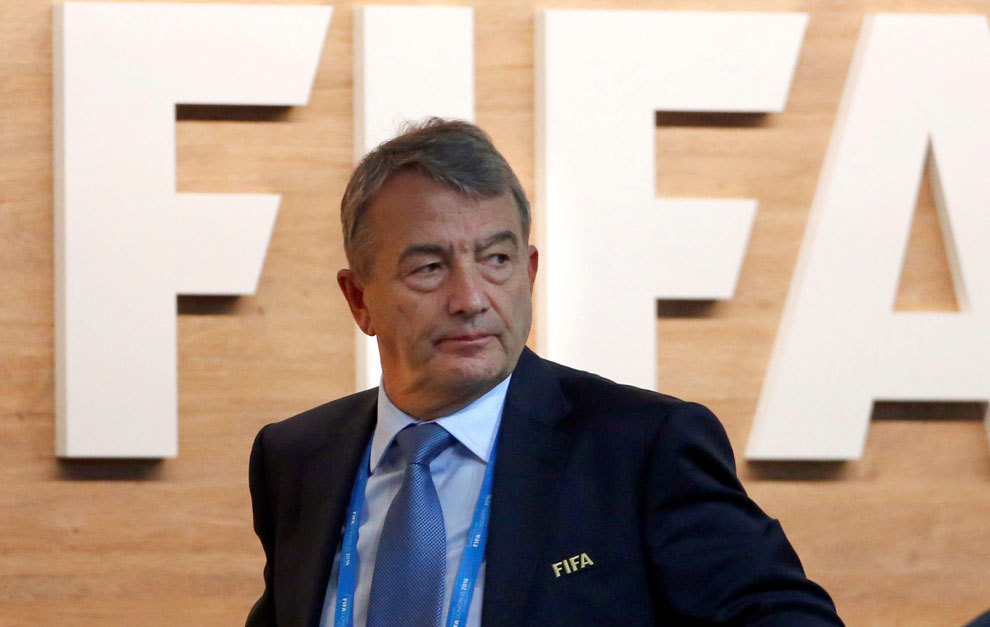 Niersbach walks out of the stage during the Extraordinary FIFA...