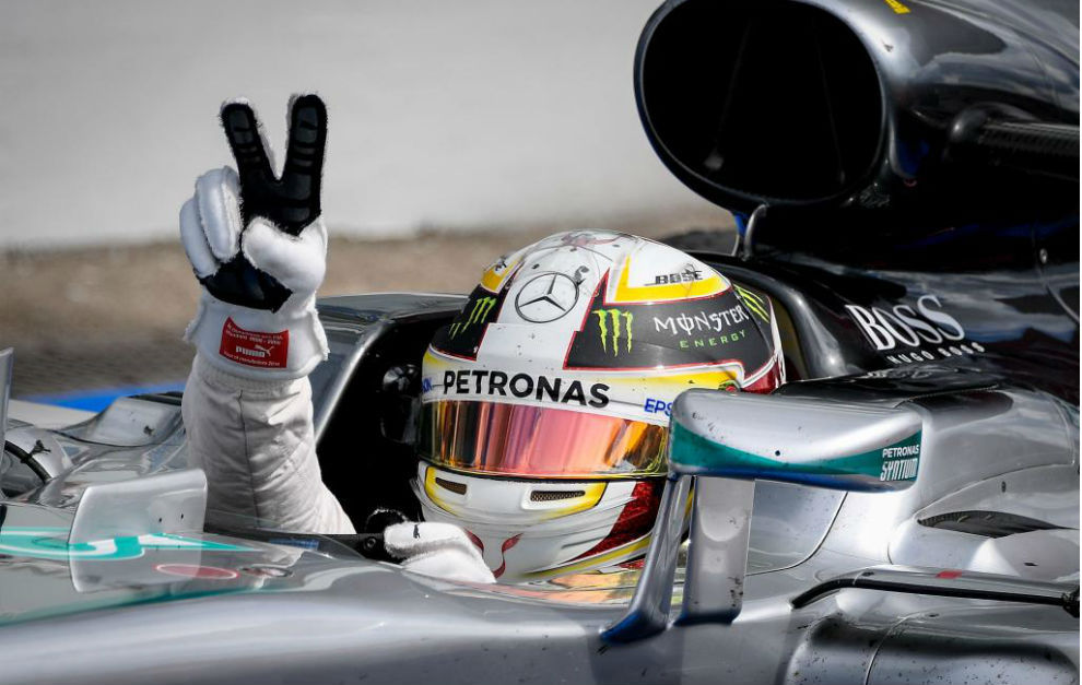 Lewis Hamilton celebrando su victoria en el GP de Alemania.