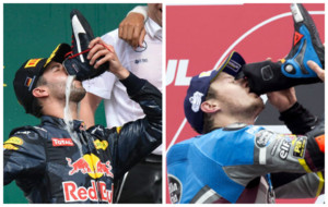 Ricciardo y Miller, en una idntica celebracin con apenas dos meses...