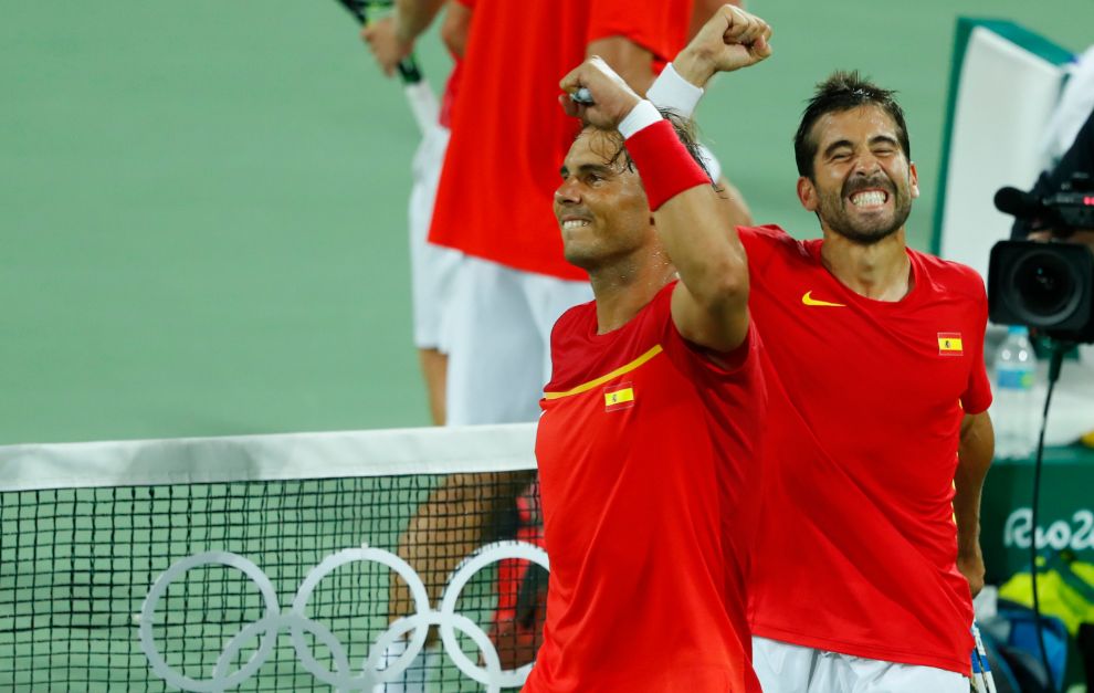 Rafa Nadal y Marc Lpez celebrando su pase a semifinales