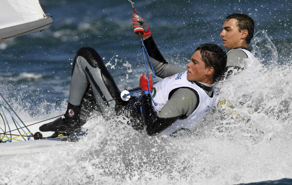 Joan Herp y Jordi Xammar, durante una regata en los Juegos Olmpicos...