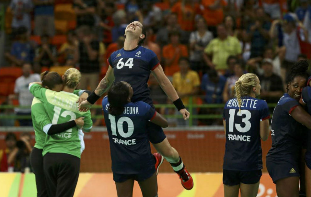 Las jugadoras francesas muestra su jbilo al trmino de su semifinal