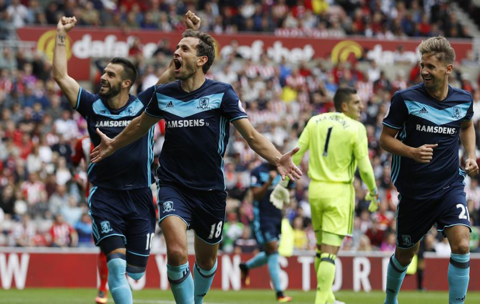 Stuani, celebrando uno de sus goles al Sunderland.