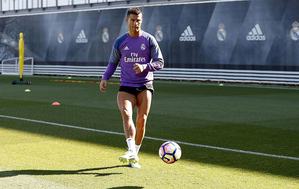 Cristiano Ronaldo en el entrenamiento del martes.
