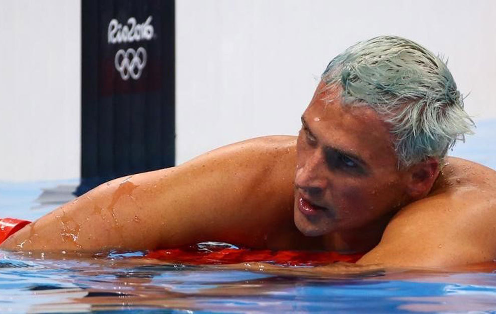 Lochte after a competition in the 2016 Olympic Games.