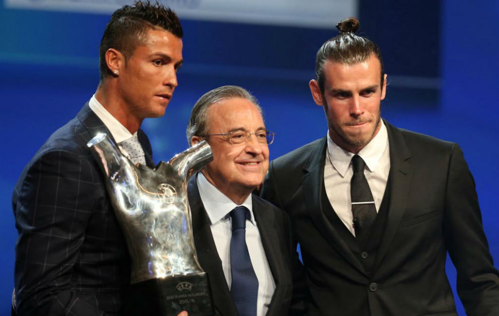 Cristiano Ronaldo con Florentino Prez y Gareth Bale