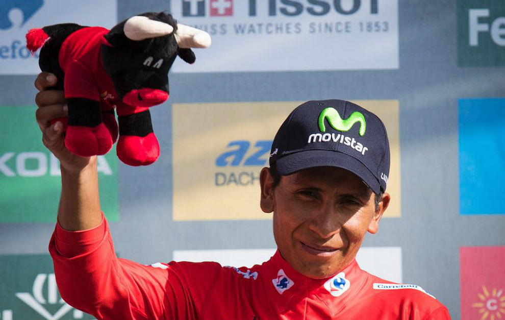 Nairo Quintana, en el podio como lder de la Vuelta a Espaa.