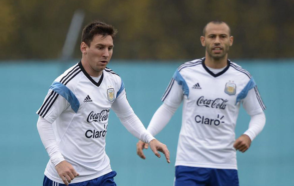 Messi y Mascherano en un entrenamiento con Argentina.