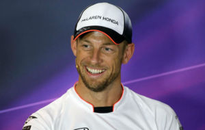 Button, en la rueda de prensa de la FIA en Monza.