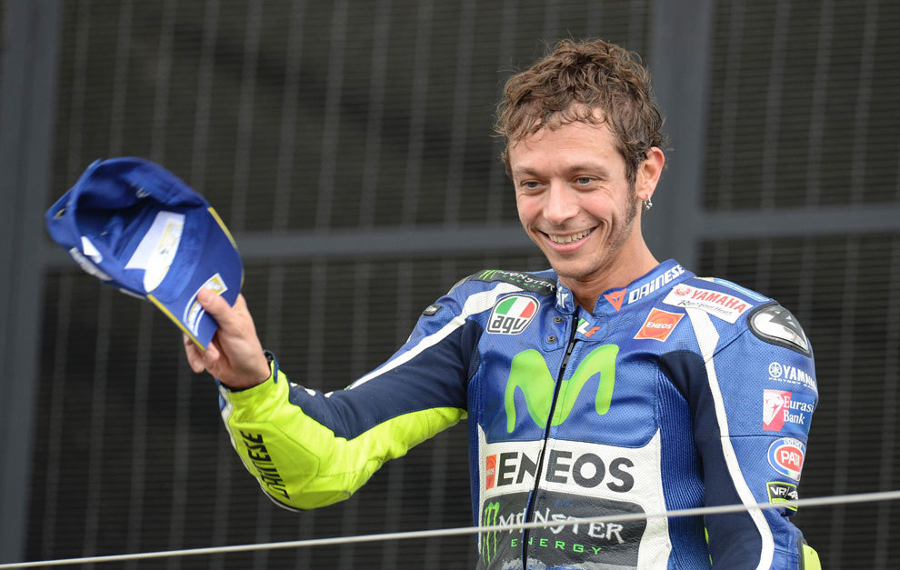 Rossi, visiblemente feliz, tras conseguir el podio en Silverstone