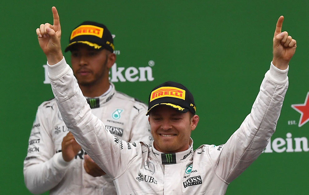 Hamilton y Rosberg, en el podio de Monza