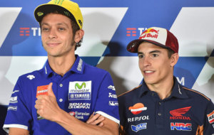 Mrquez y Rossi en la rueda de prensa previa al GP de San Marino.