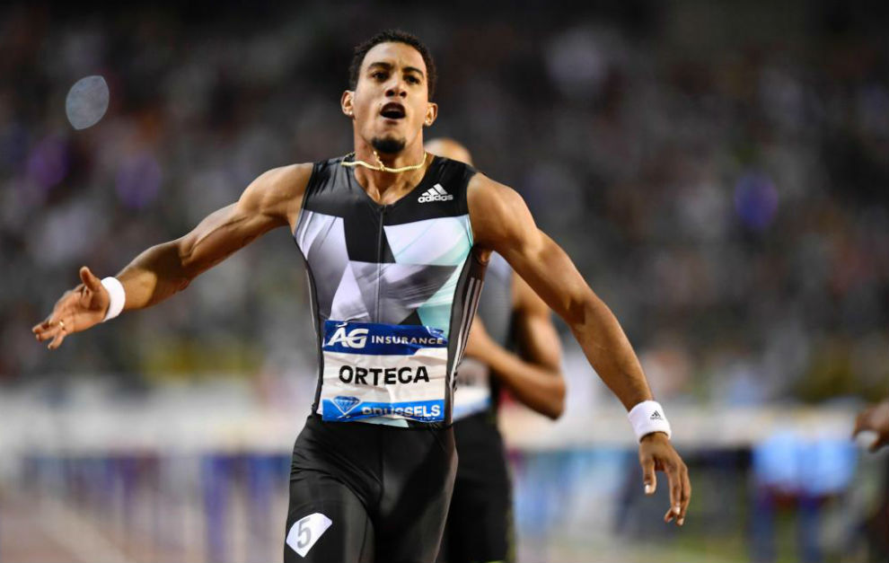 Orlando Ortega celebra el triunfo en los 110 metros vallas.