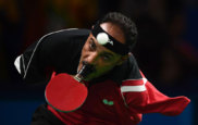 Hibrahim Hamato durante un partido de tenis de mesa en los Juegos...