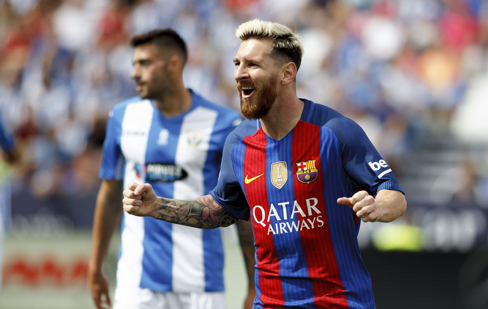 Messi celebra el primer gol del Barcelona.