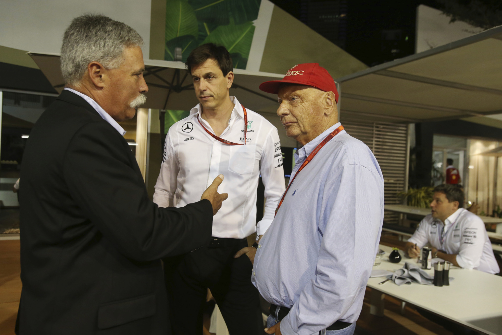 Carey, Wolff y Lauda en Singapur