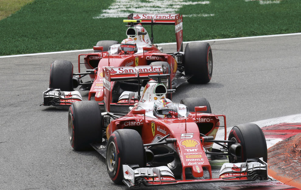 Vettel y Raikkonen en el GP de Italia