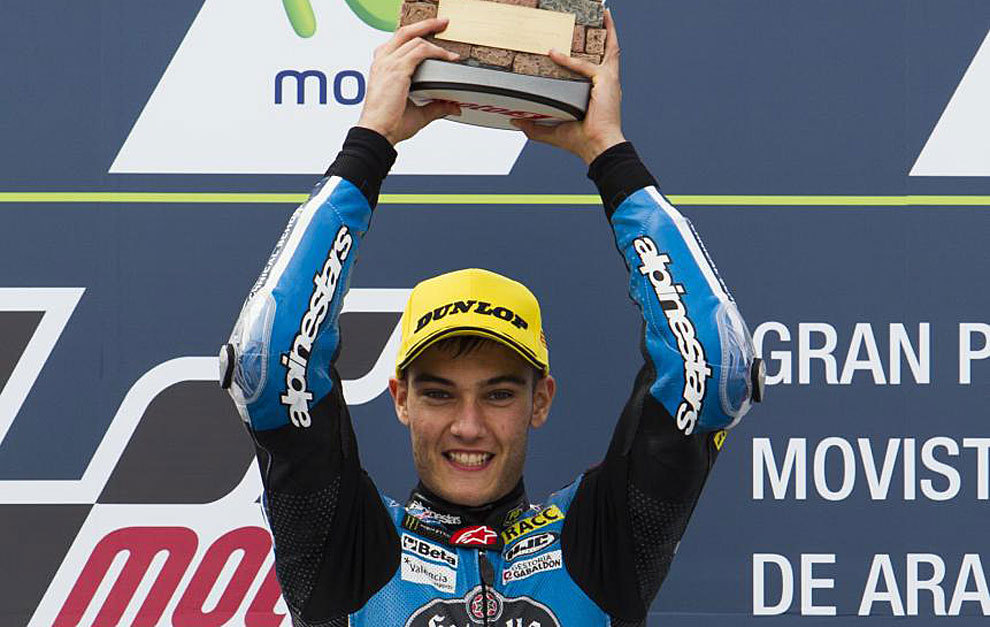 Jorge Navarro celebra su victoria en el GP de Aragn de Moto3.