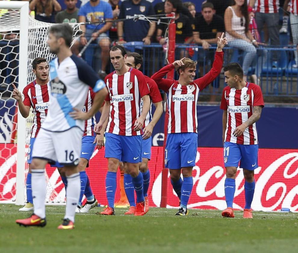 Griezmann celebra con su tpico gesto su gol.