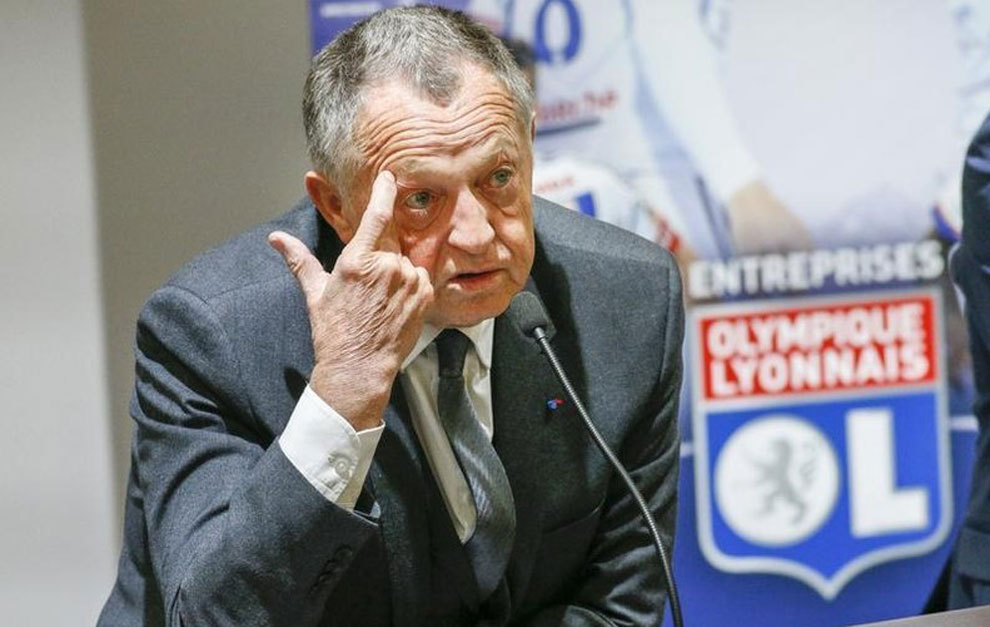 Jean-Michel Aulas, Chairman of Olympique Lyon, attends a media...