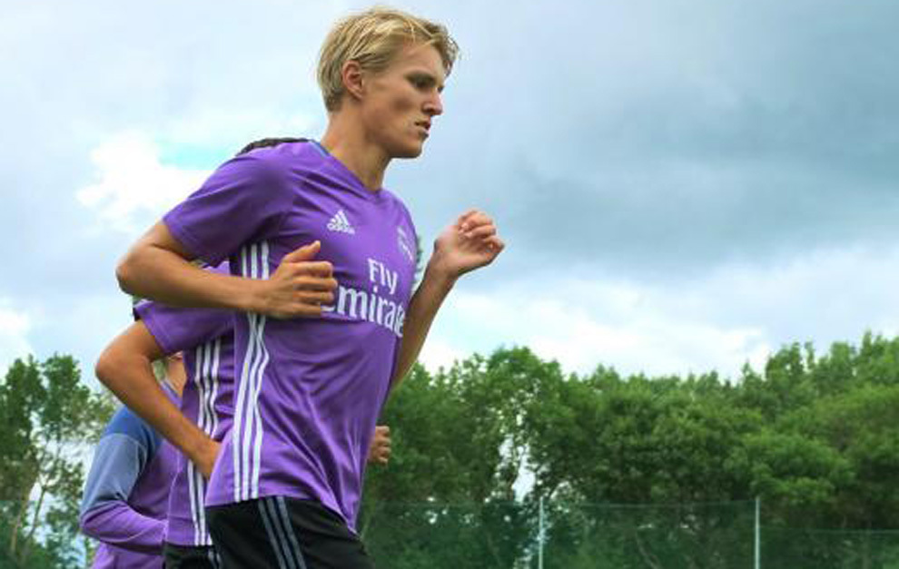degaard, en un entrenamiento con el Real Madrid.