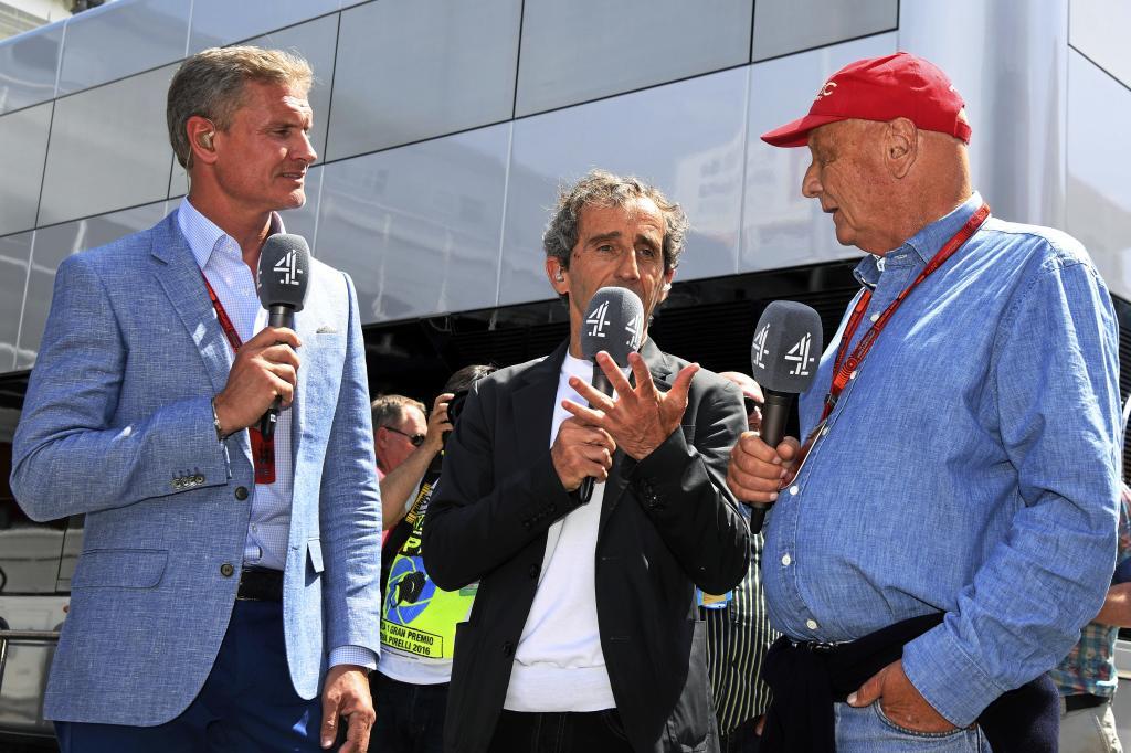 David Coulthard, con Alain Prost y Niki Lauda en el pasado GP de...