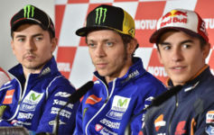 Lorenzo, Rossi y Mrquez, en el GP de Japn de 2015.